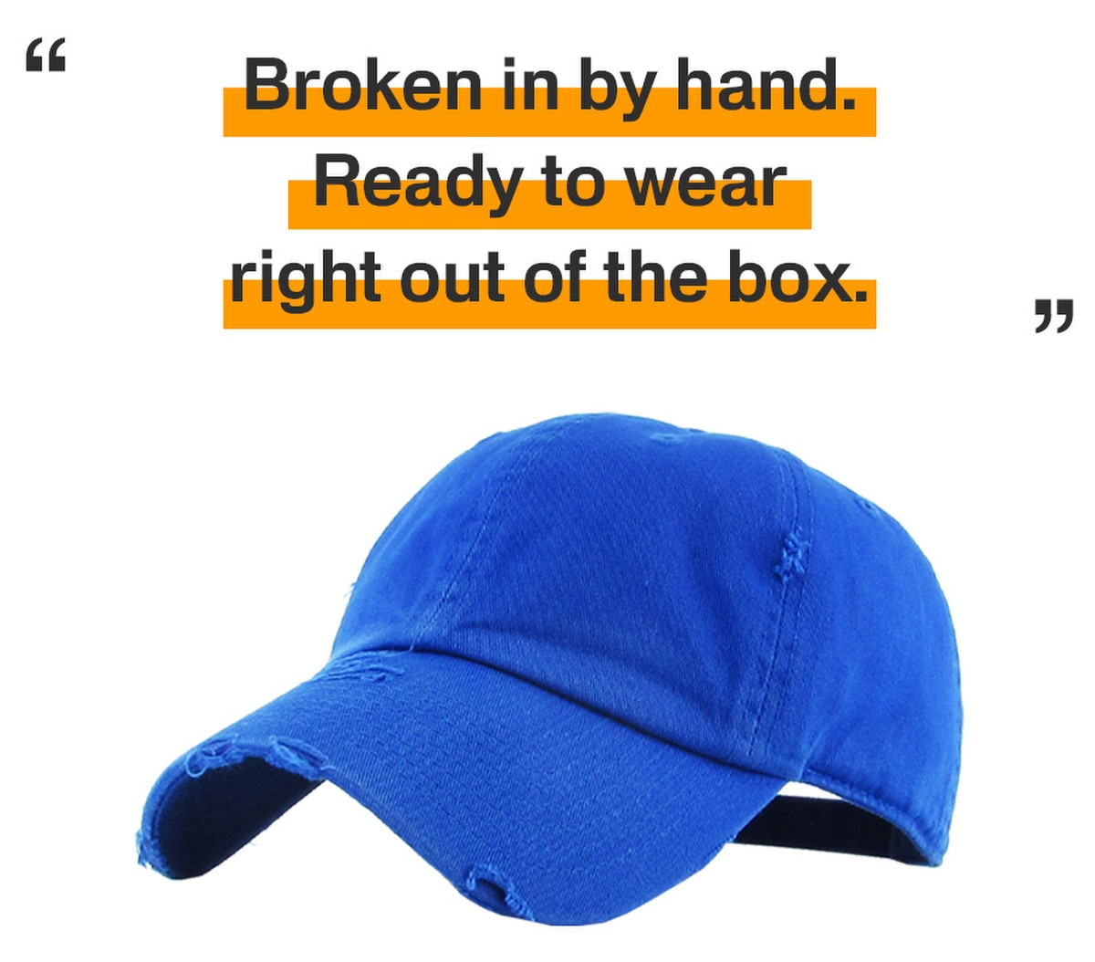 Royal Blue Distressed Vintage Baseball Cap Front Side View